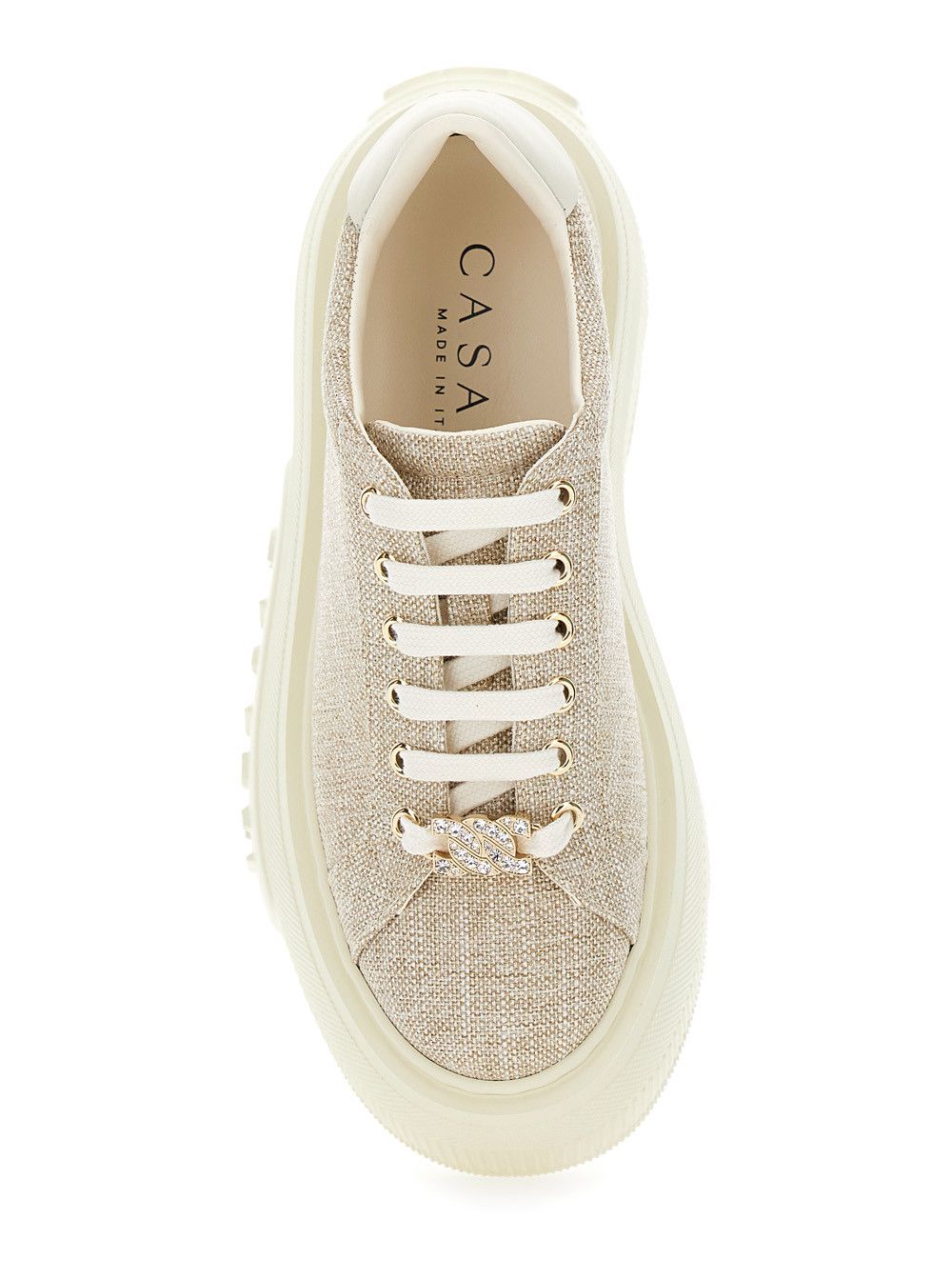 Casadei 'Nexus Jutalux' Beige Sneakers with Chunky Oversize Sole and Logo in Leather and Fabric Blend Woman Size US 9 / IT 39 - 4 Thumbnail
