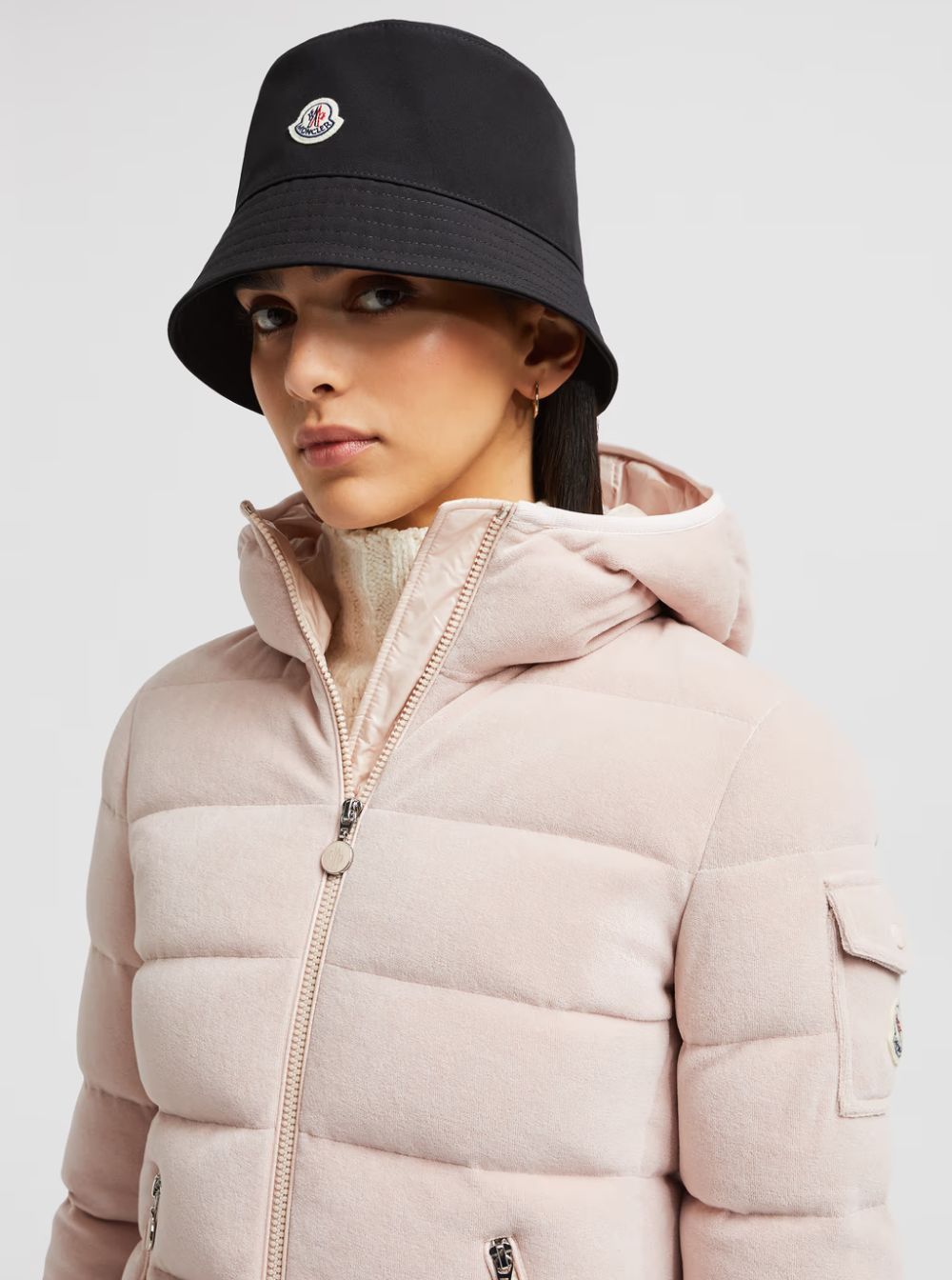 Moncler Black Bucket Hat with Dropped Wide Brim and Logo Patch on the Front in Cotton Blend Woman Size ONE SIZE - 4 Thumbnail
