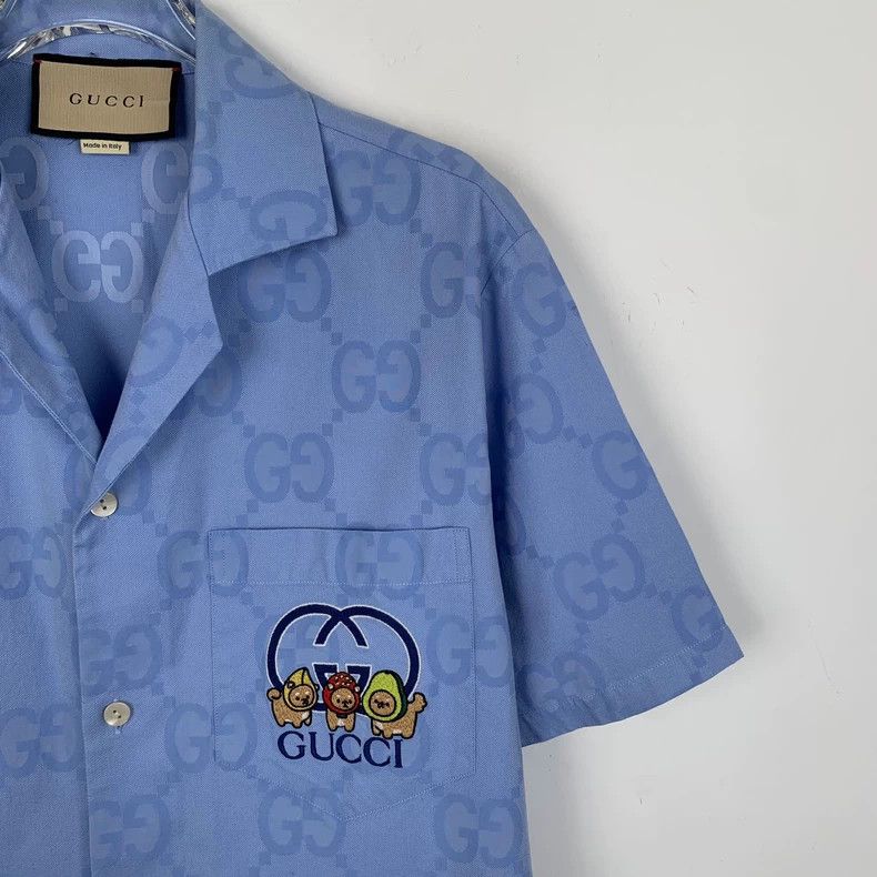 Gucci Gucci Blue Logo Short Sleeve Shirt-dmc Size US S / EU 44-46 / 1 - 3 Thumbnail