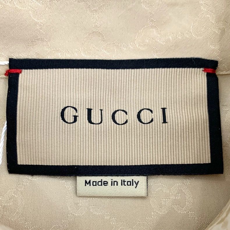Gucci Khaki Logo Silk Long Sleeve Shirt-dmc