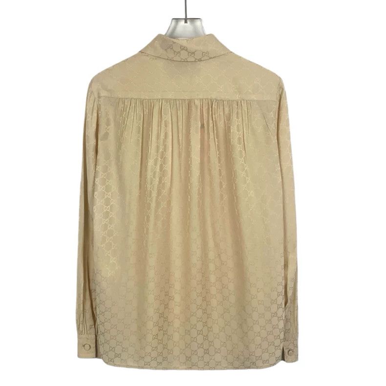 Gucci Khaki Logo Silk Long Sleeve Shirt-dmc