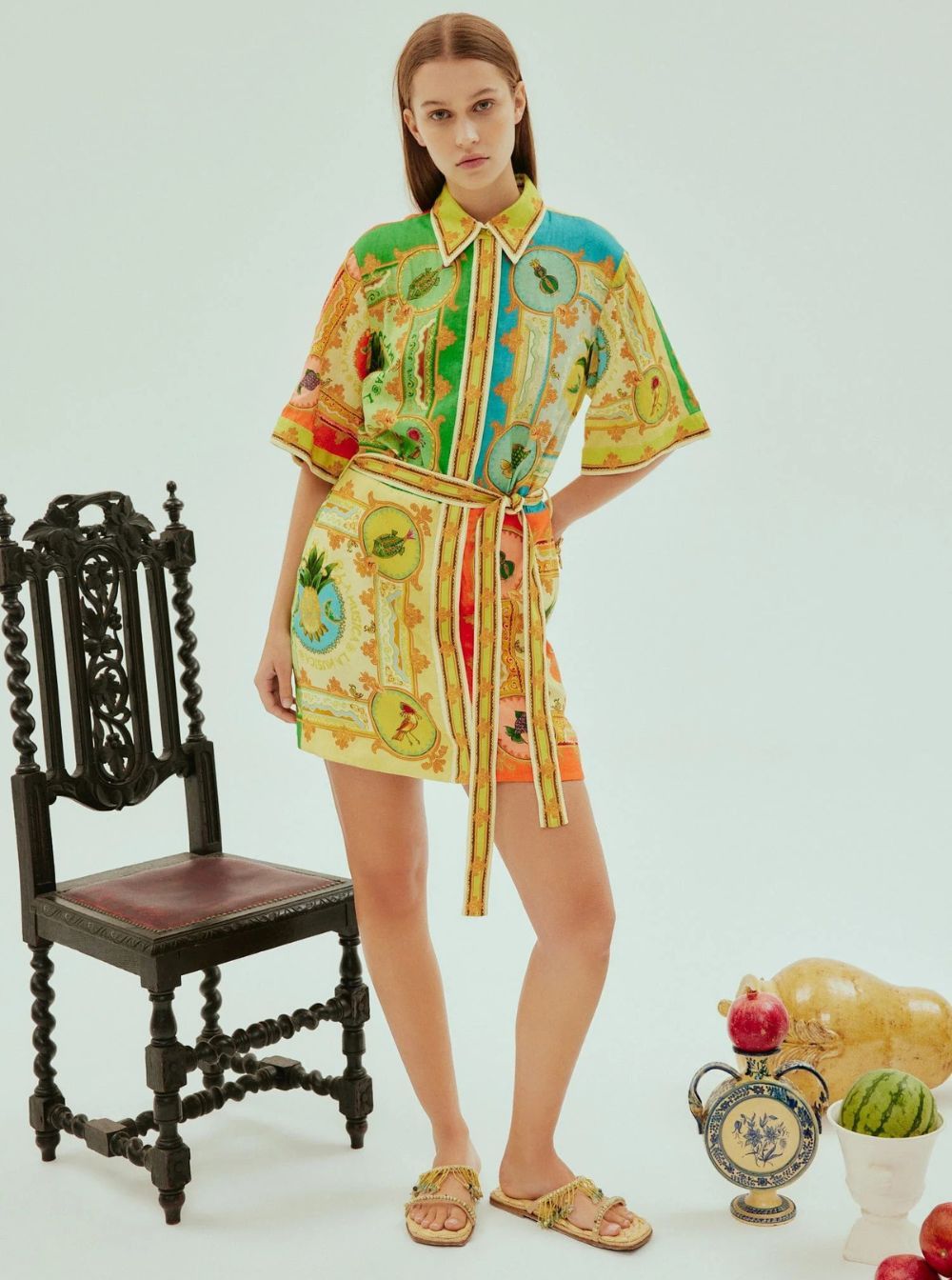 ALEMAIS 'La Musica' Multicolor Dress with All-Over Graphic Print in Linen Woman Size XS / US 0-2 / IT 36-38 - 4 Thumbnail