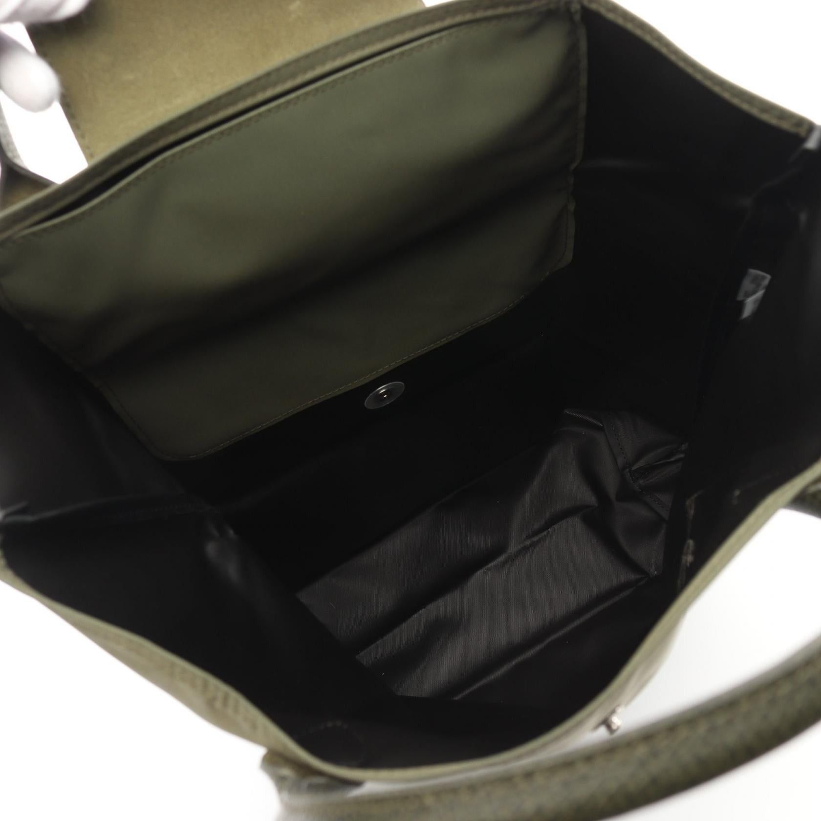 Longchamp Longchamp Le Preage Green M Shopping Bag Handbag Tote Canvas Leather Khaki Size ONE SIZE - 3 Thumbnail