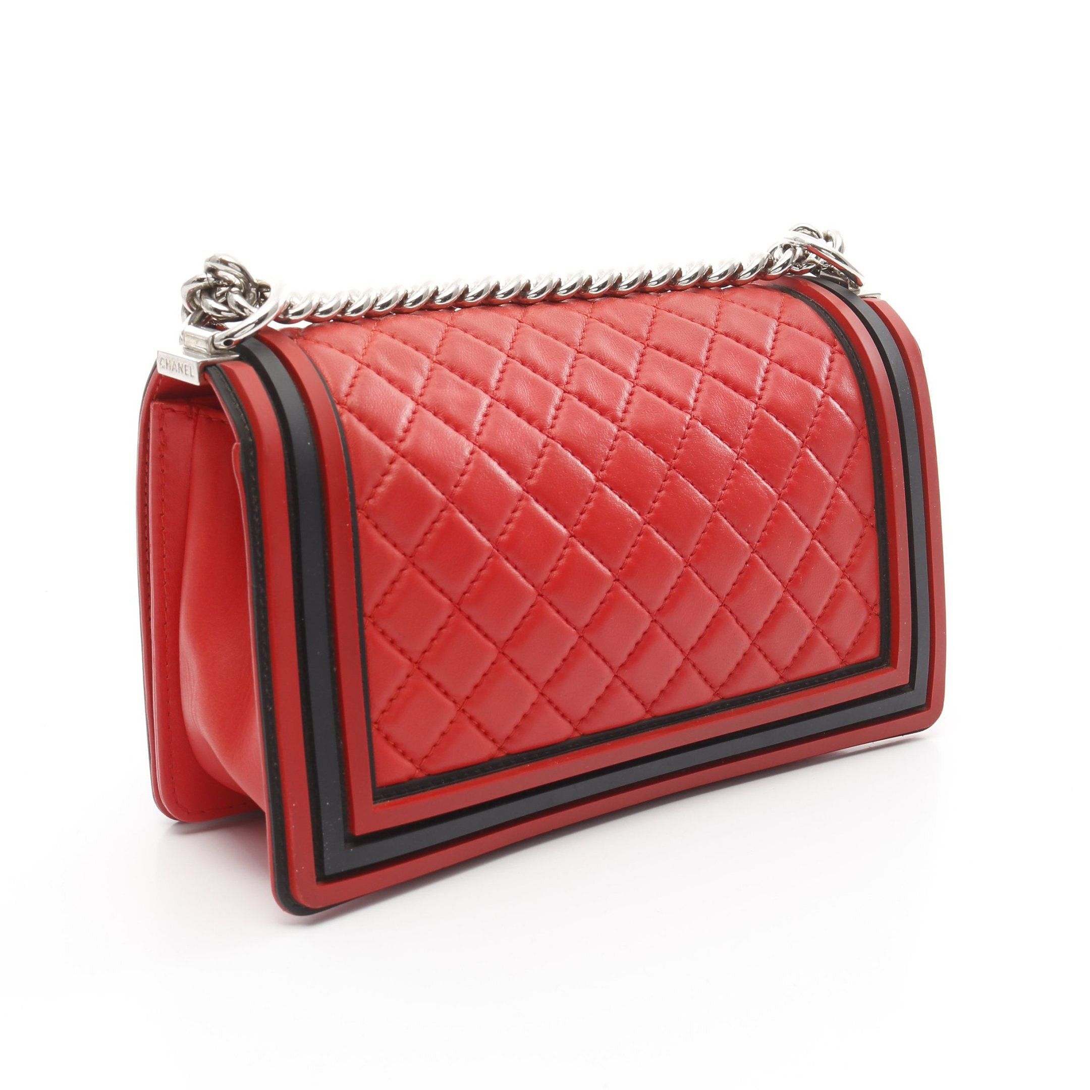 Chanel Chanel Boy Chanel Chain Shoulder Bag Lambskin Rubber Red Black Silver Hardware Size ONE SIZE - 2 Thumbnail