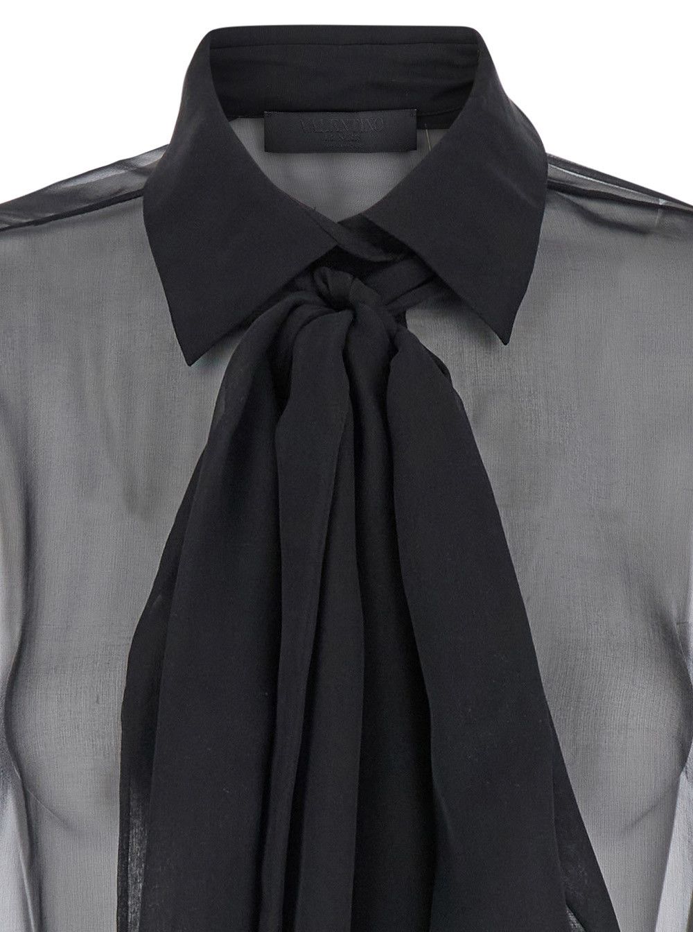 Valentino Black Shirt with Classic Collar and Neck Scarf in SIlk Woman Size M / US 6-8 / IT 42-44 - 3 Thumbnail