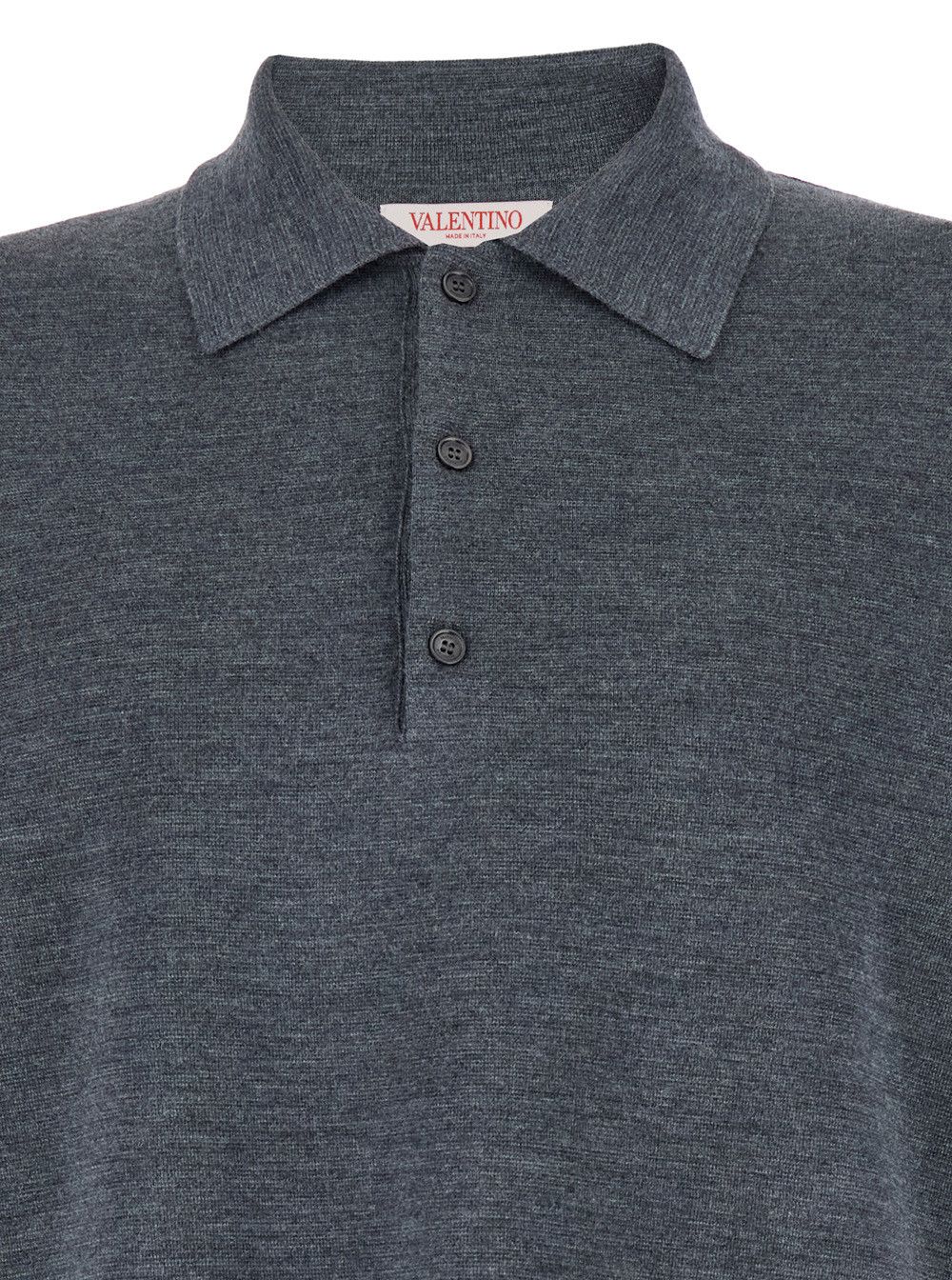 Valentino Grey Polo Shirt with Classic Collar and Long Sleeves in Wool Man Size US XL / EU 56 / 4 - 3 Thumbnail
