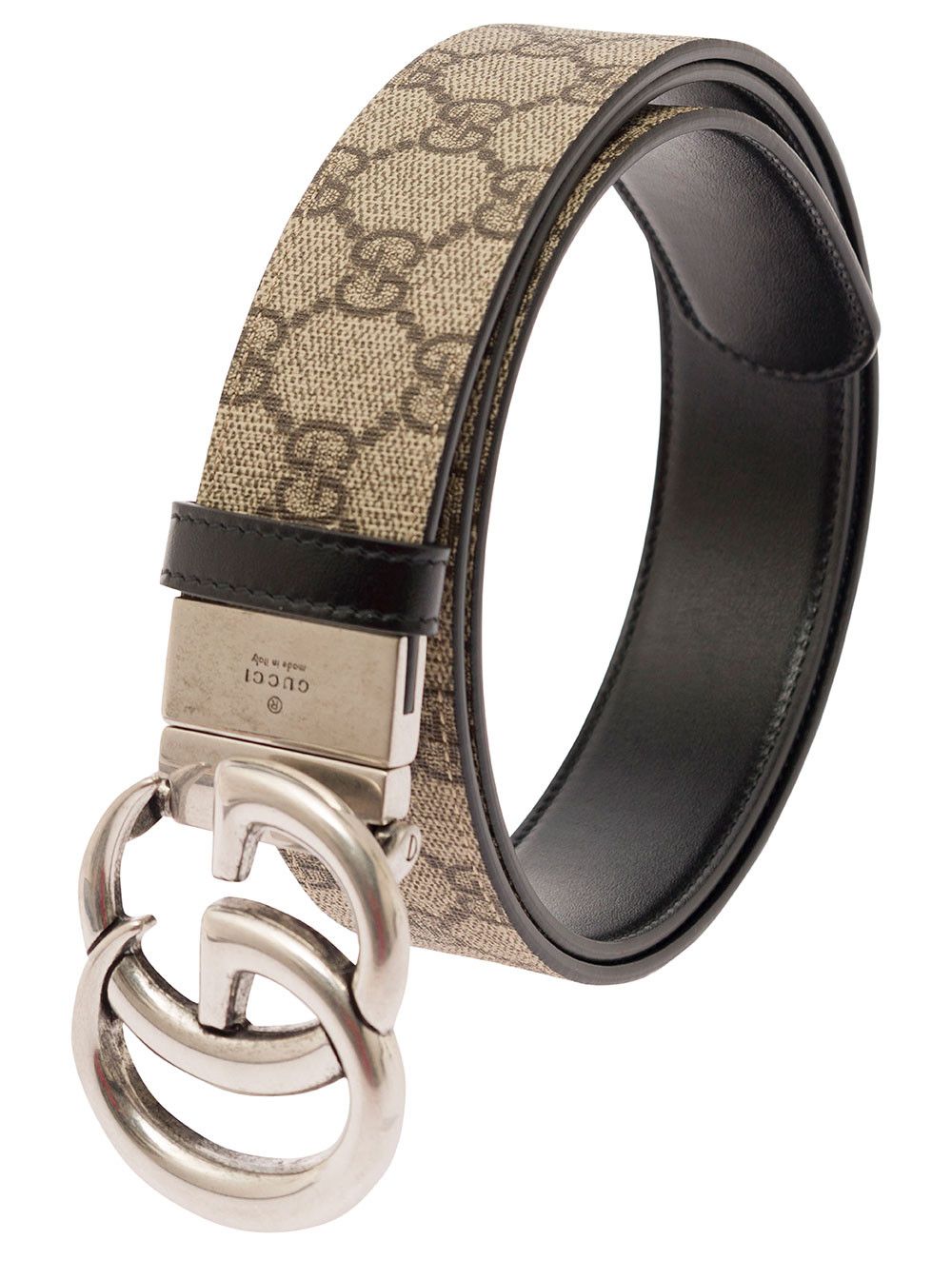 Gucci Beige Reversible Belt with Double G Buckle in GG Supreme Fabric and Leather for Men Size ONE SIZE - 2 Thumbnail