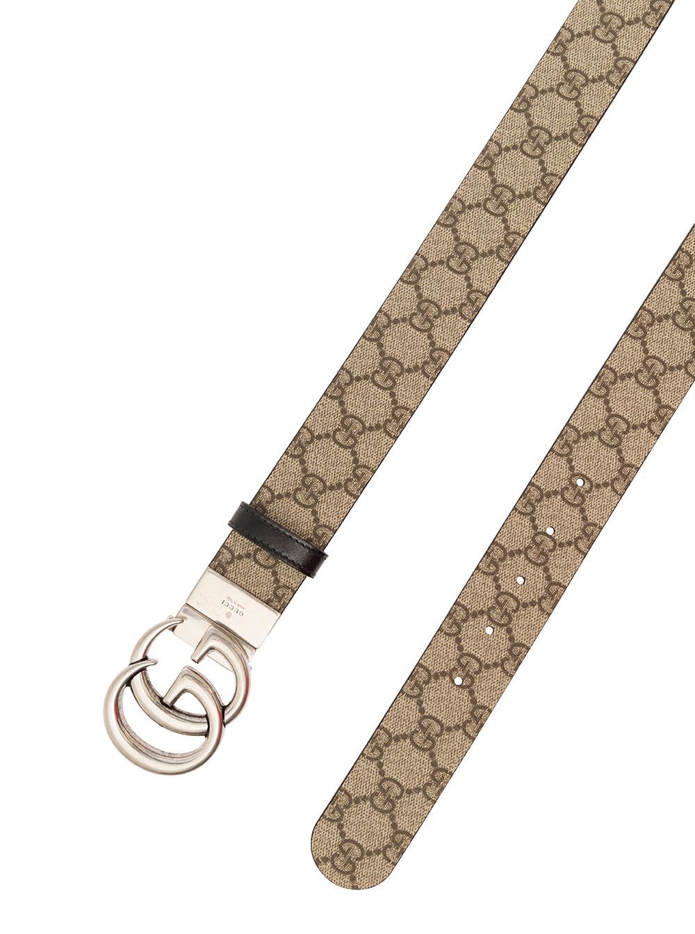 Gucci Beige Reversible Belt with Double G Buckle in GG Supreme Fabric and Leather for Men Size ONE SIZE - 3 Thumbnail