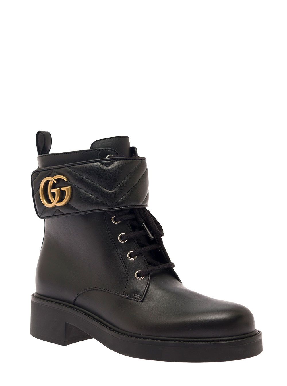 Gucci Black Ankle Boot with Double 'G' and Textured Hardware in Leather Woman Size US 6 / IT 36 - 2 Thumbnail