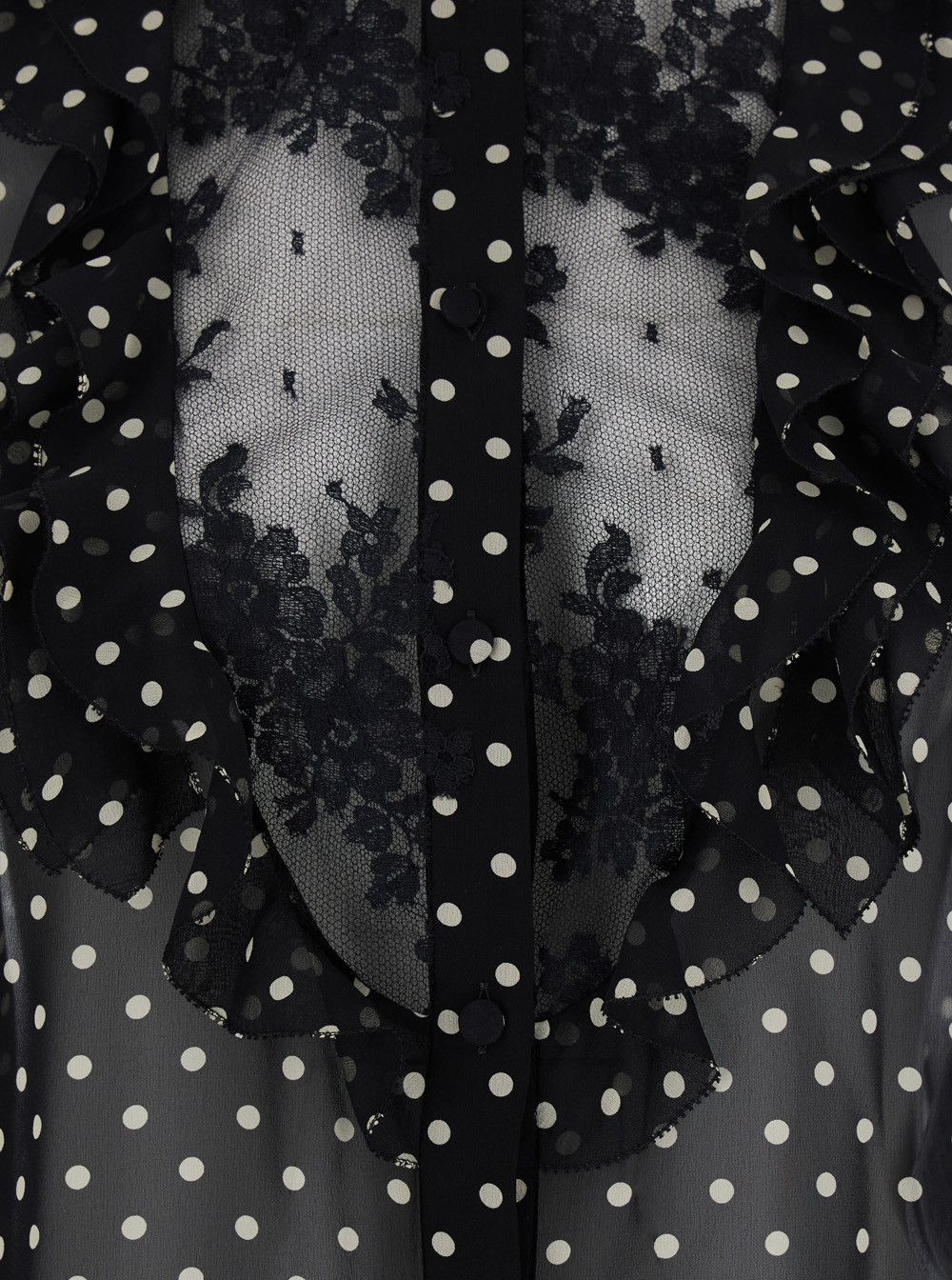 Valentino Black Crewneck Shirt with Floral Embroidery and All-Over Polka Dots Motif in Silk Woman Size M / US 6-8 / IT 42-44 - 3 Thumbnail