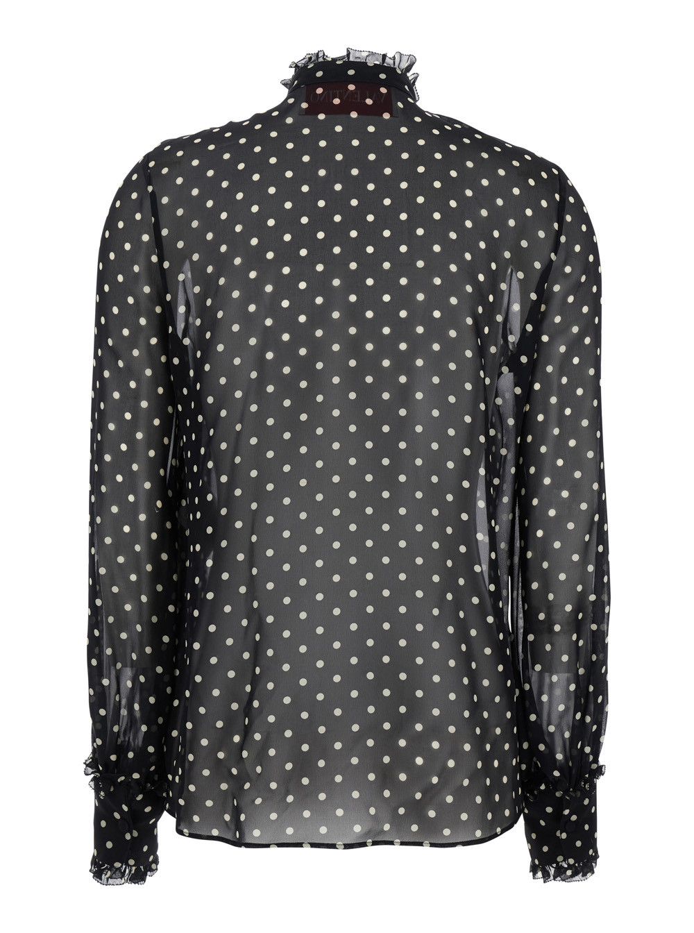 Valentino Black Crewneck Shirt with Floral Embroidery and All-Over Polka Dots Motif in Silk Woman Size M / US 6-8 / IT 42-44 - 2 Thumbnail
