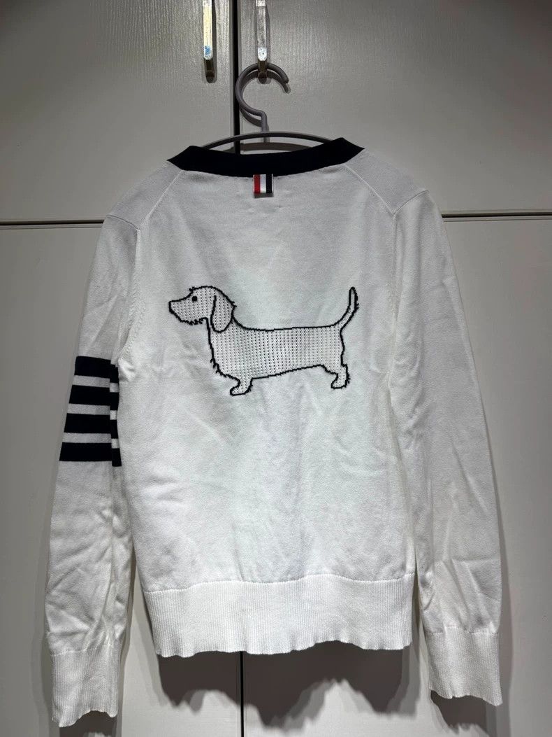 Thom Browne White Cardigan with Navy Stripes-dmc Size US M / EU 48-50 / 2 - 2 Thumbnail