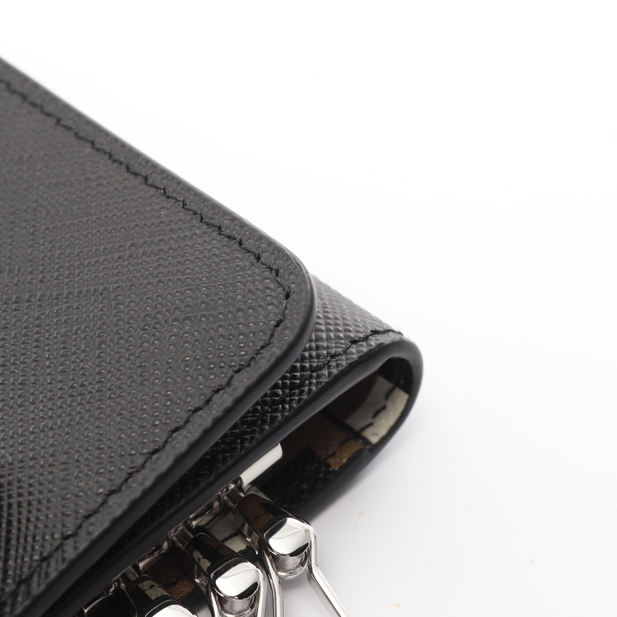 Prada Prada Saffiano Triang 4 Ring Chain Key Case Leather Black Size ONE SIZE - 5 Thumbnail