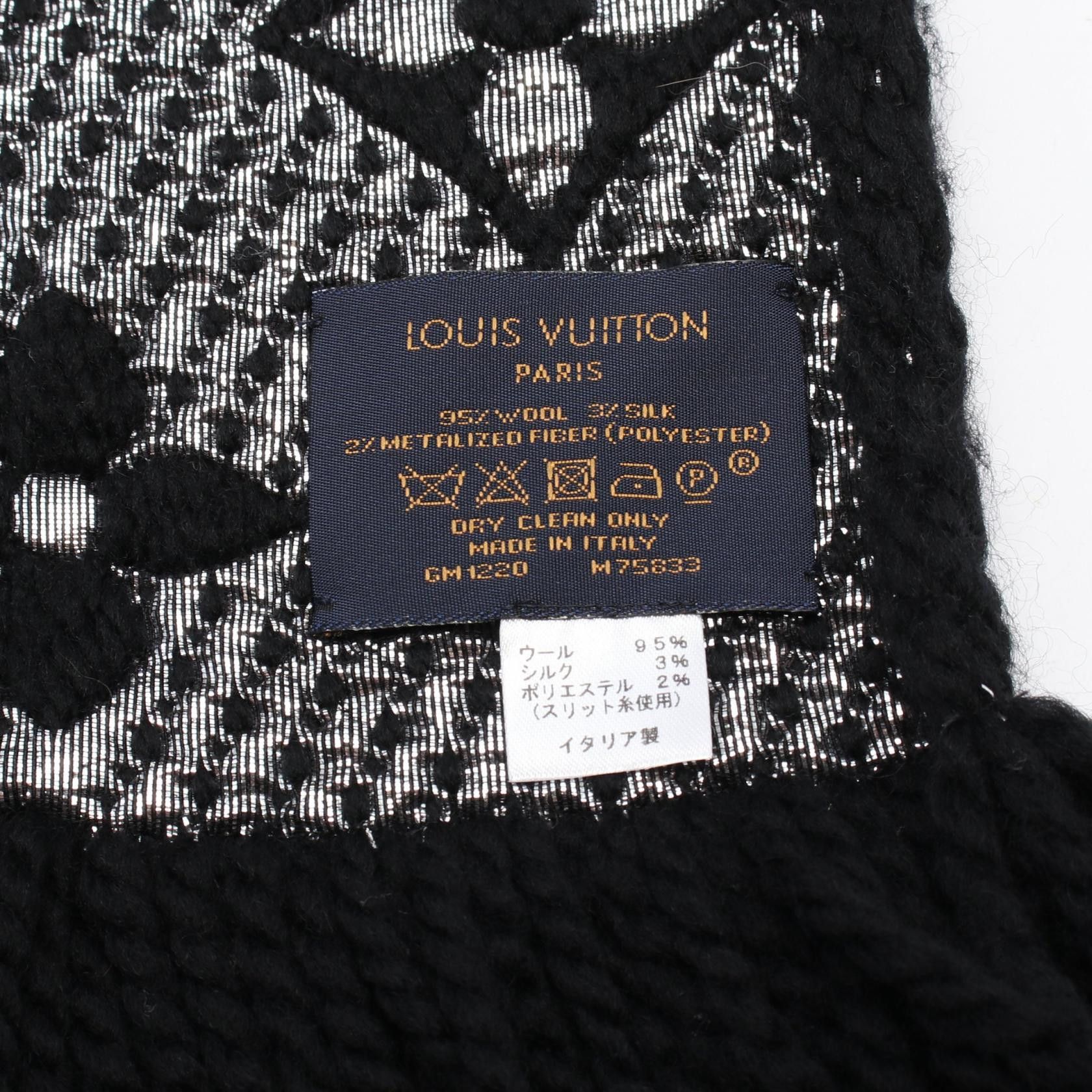 Louis Vuitton Louis Vuitton Écharpe Logomania Shine Noir Scarf Wool Silk Black Silver Size ONE SIZE - 2 Thumbnail