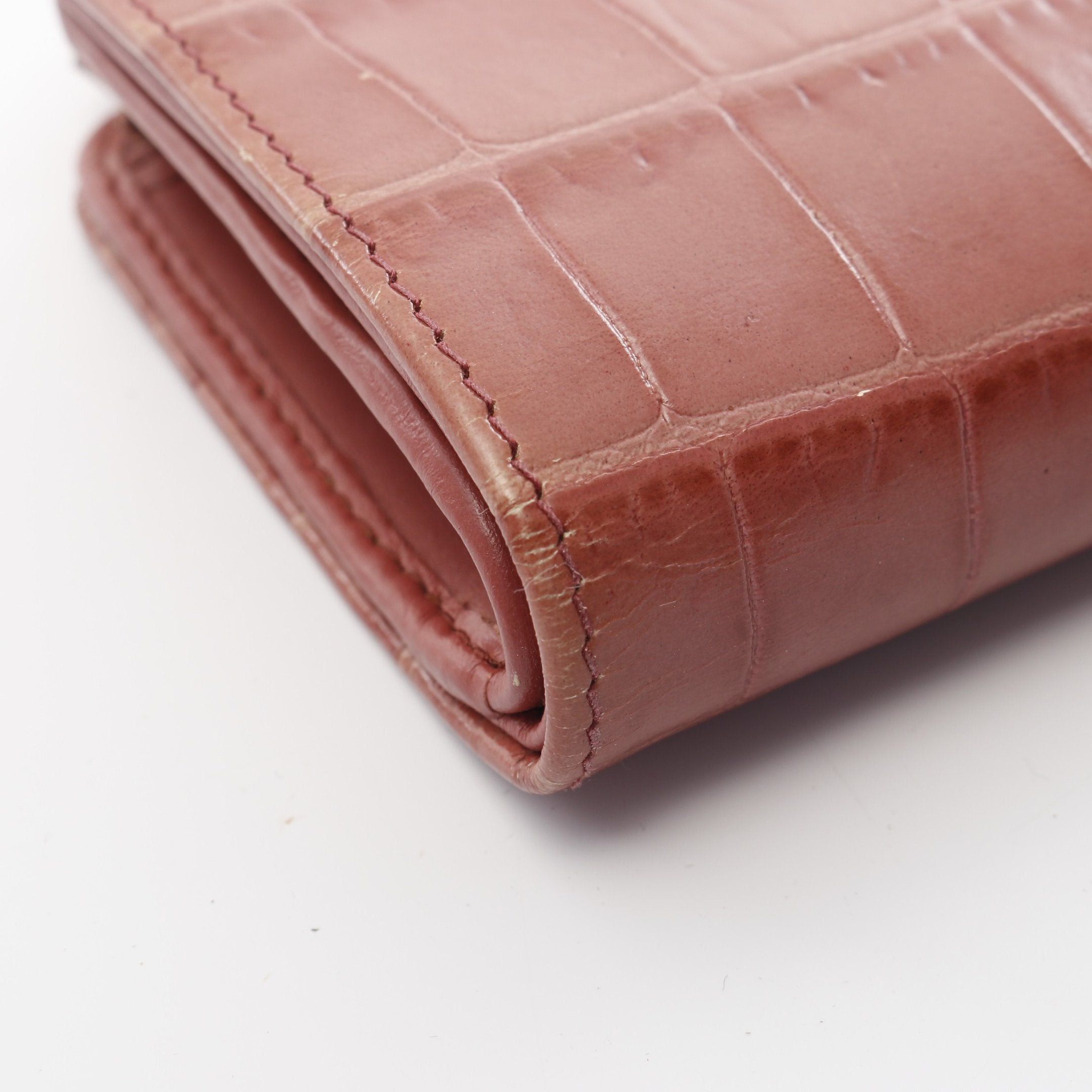 Prada Prada St.Cocco Bi-Fold Wallet Croc Embossed Leather Pink Brown Size ONE SIZE - 7 Thumbnail