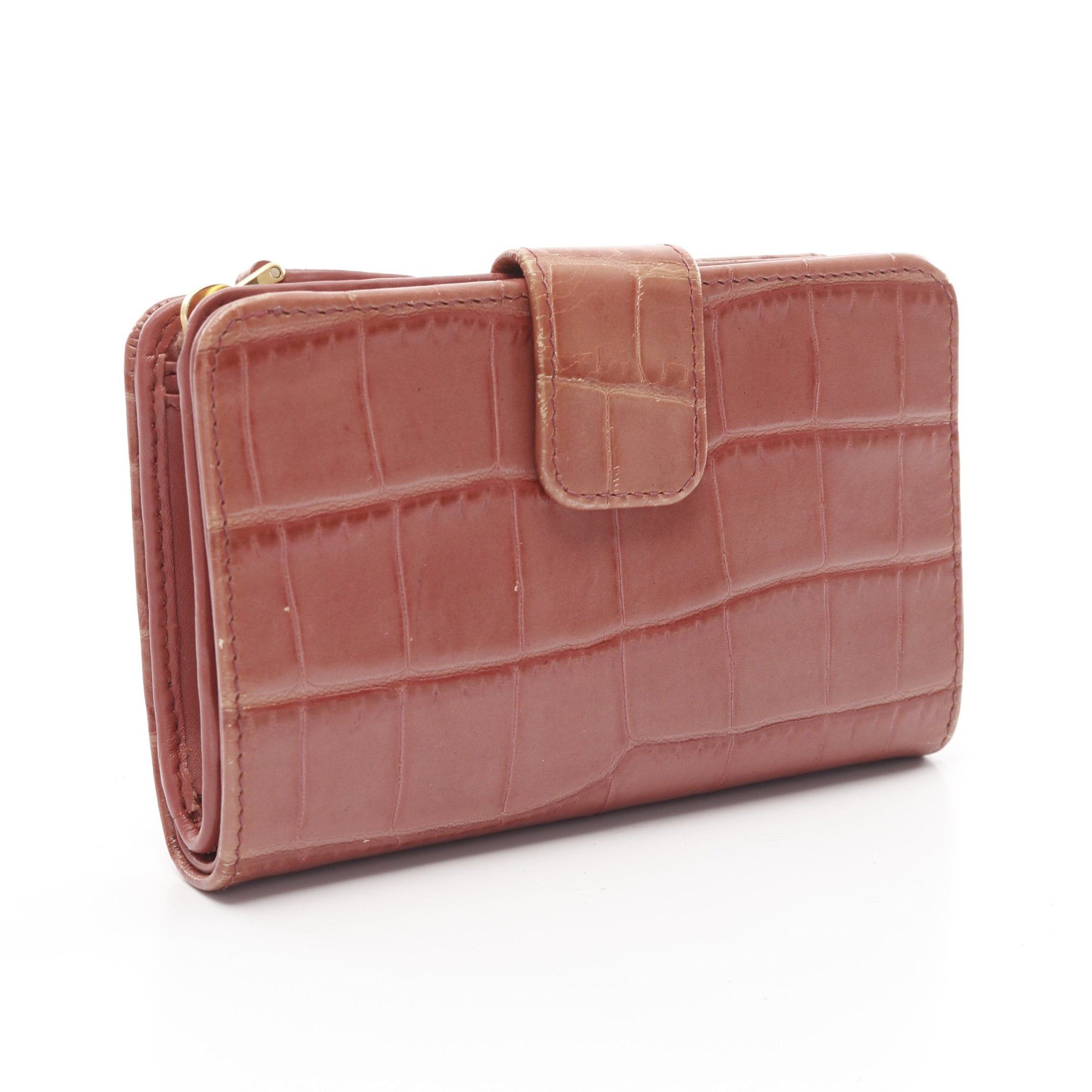 Prada Prada St.Cocco Bi-Fold Wallet Croc Embossed Leather Pink Brown Size ONE SIZE - 2 Thumbnail