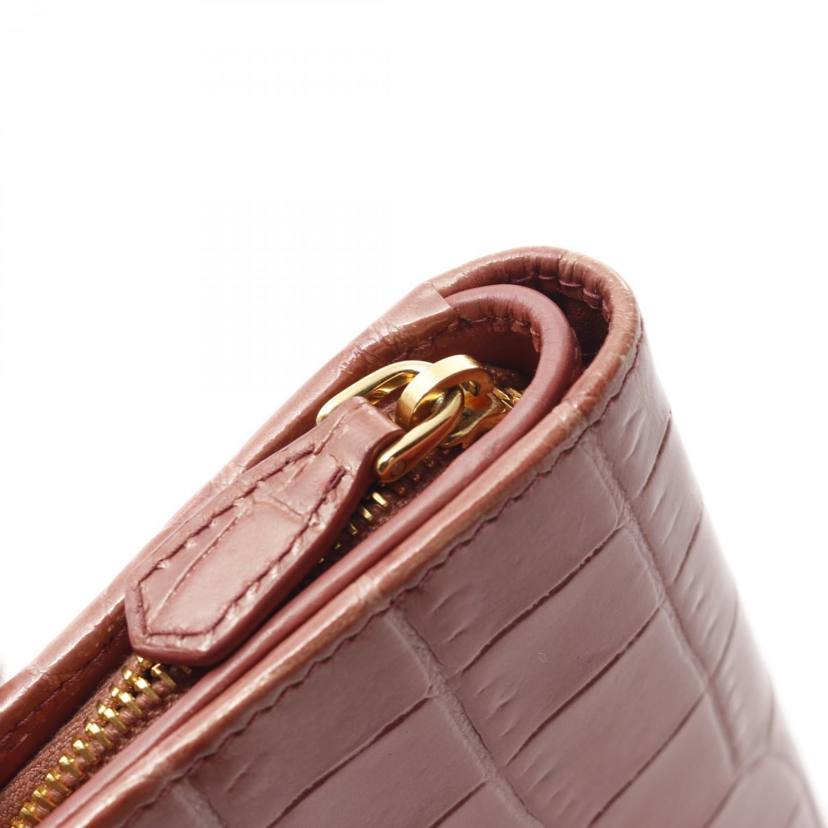 Prada Prada St.Cocco Bi-Fold Wallet Croc Embossed Leather Pink Brown Size ONE SIZE - 9 Thumbnail