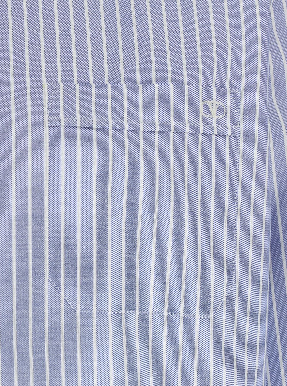 Valentino Light Blue Shirt with Logo Detail on the Front and All-Over Striped Motif in Cotton Man Size US M / EU 48-50 / 2 - 3 Thumbnail
