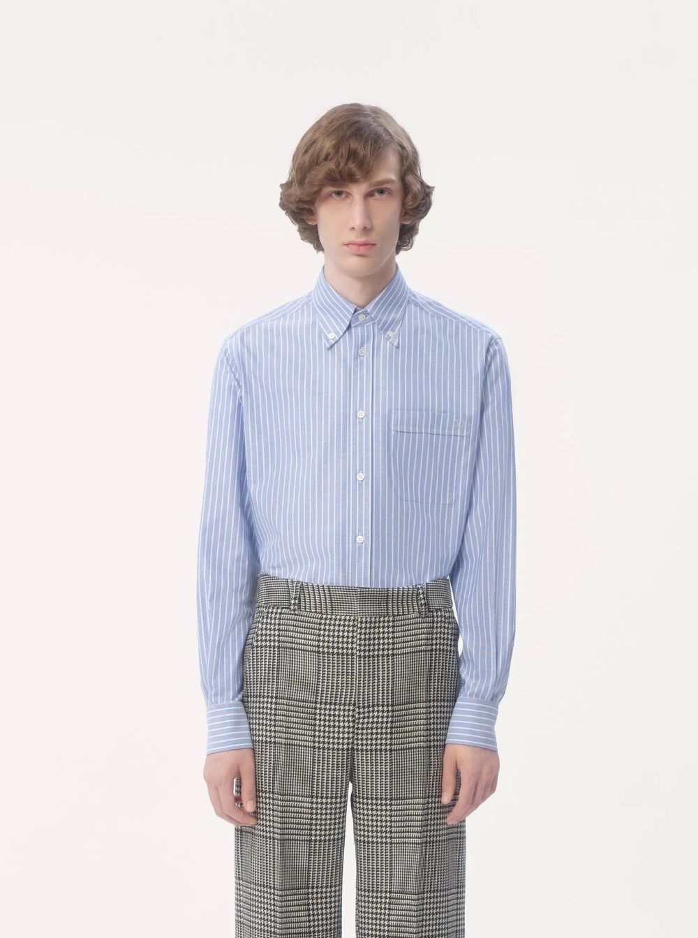 Valentino Light Blue Shirt with Logo Detail on the Front and All-Over Striped Motif in Cotton Man Size US M / EU 48-50 / 2 - 4 Thumbnail