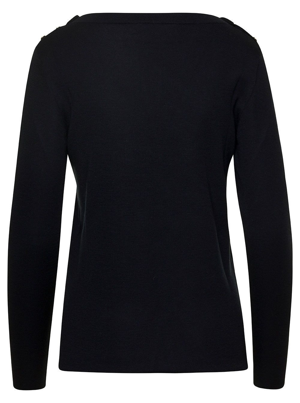 Gucci Black Sweater with Boat Neckline and Golden Logo Buttons in Cashmere Woman Size L / US 10 / IT 46 - 2 Thumbnail