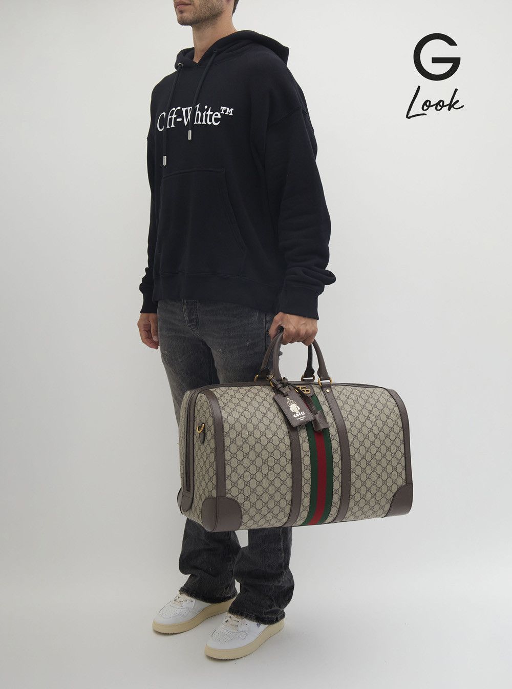 Gucci Beige Travel Bag 'Gucci Savoy Grande' with Web Detail in GG Canvas and Ebony Men Size US M / EU 48-50 / 2 - 6 Thumbnail