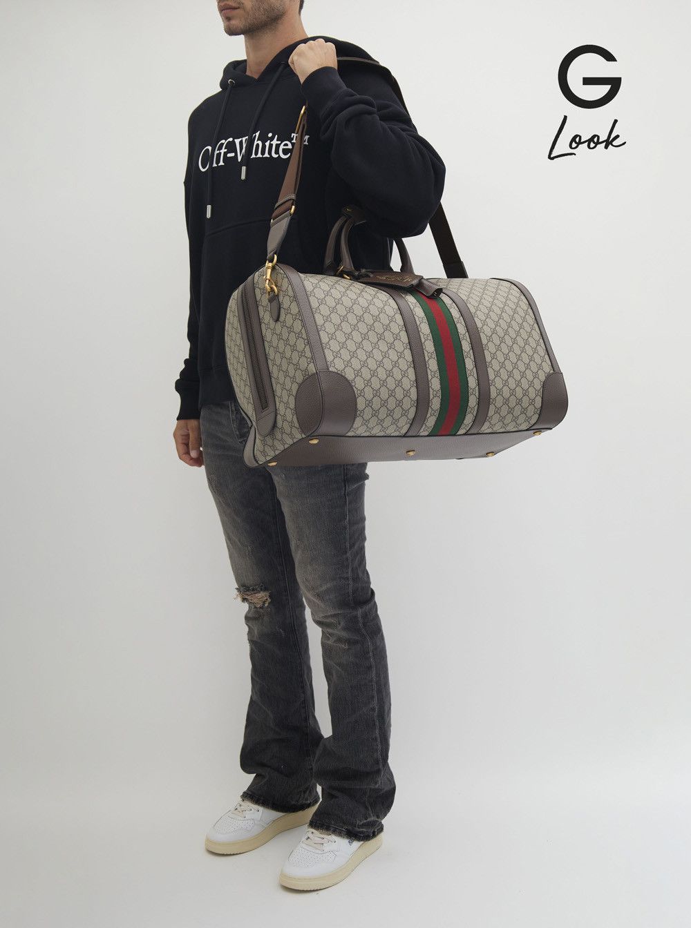 Gucci Beige Travel Bag 'Gucci Savoy Grande' with Web Detail in GG Canvas and Ebony Men Size US M / EU 48-50 / 2 - 7 Thumbnail