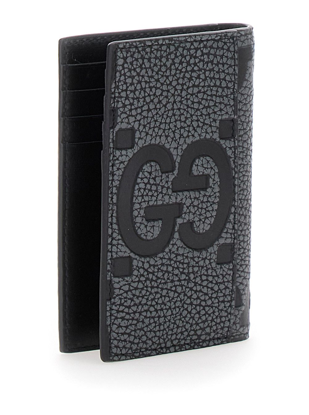 Gucci 'Jumbo' Grey Card Holder with Maxi Double G Logo on the Front in Grained Leather Man Size ONE SIZE - 3 Thumbnail