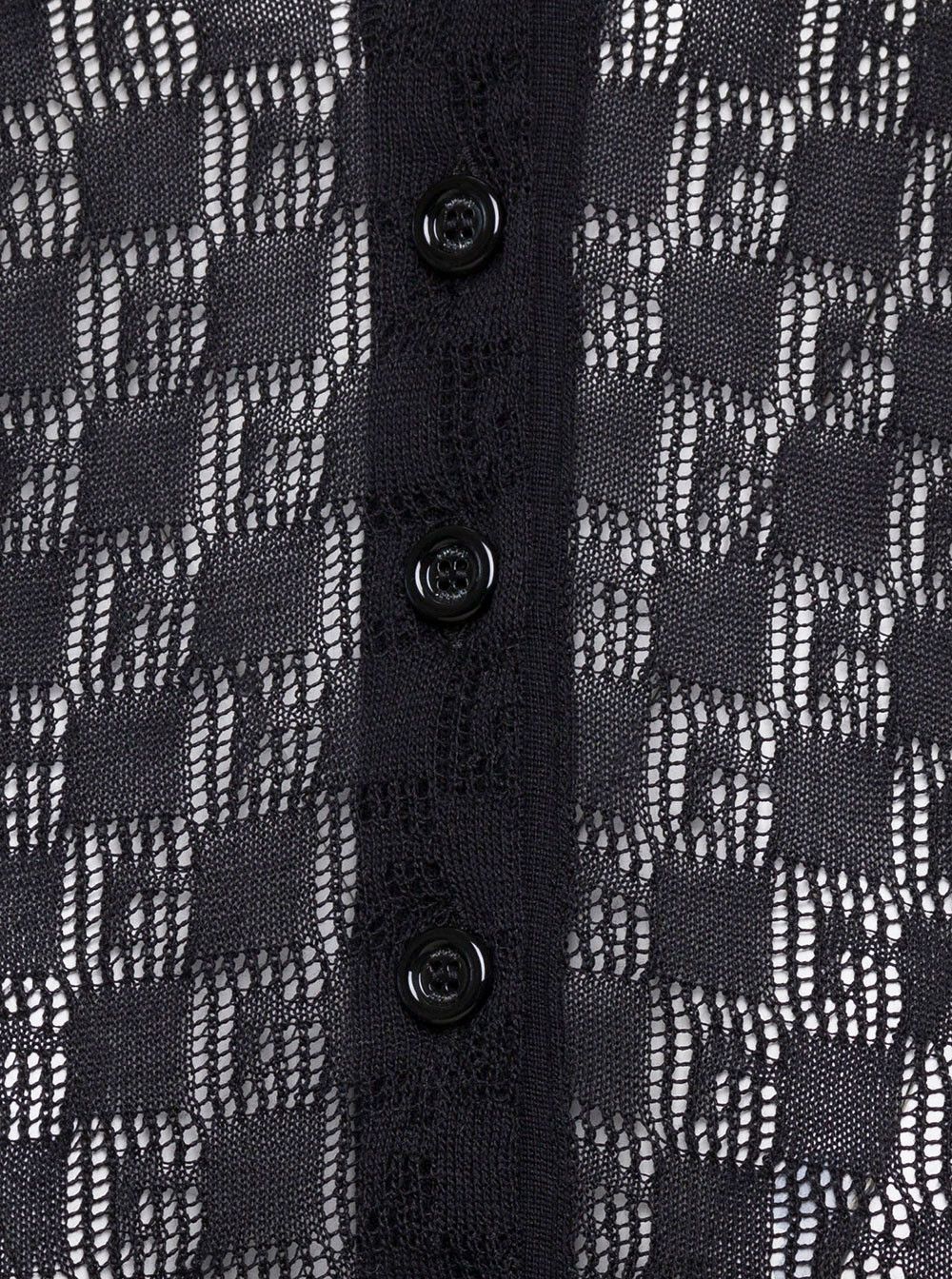 Gucci Black Polo Shirt with Button Closure and GG Motif in Cotton and Silk Blend Woman Size S / US 4 / IT 40 - 3 Thumbnail