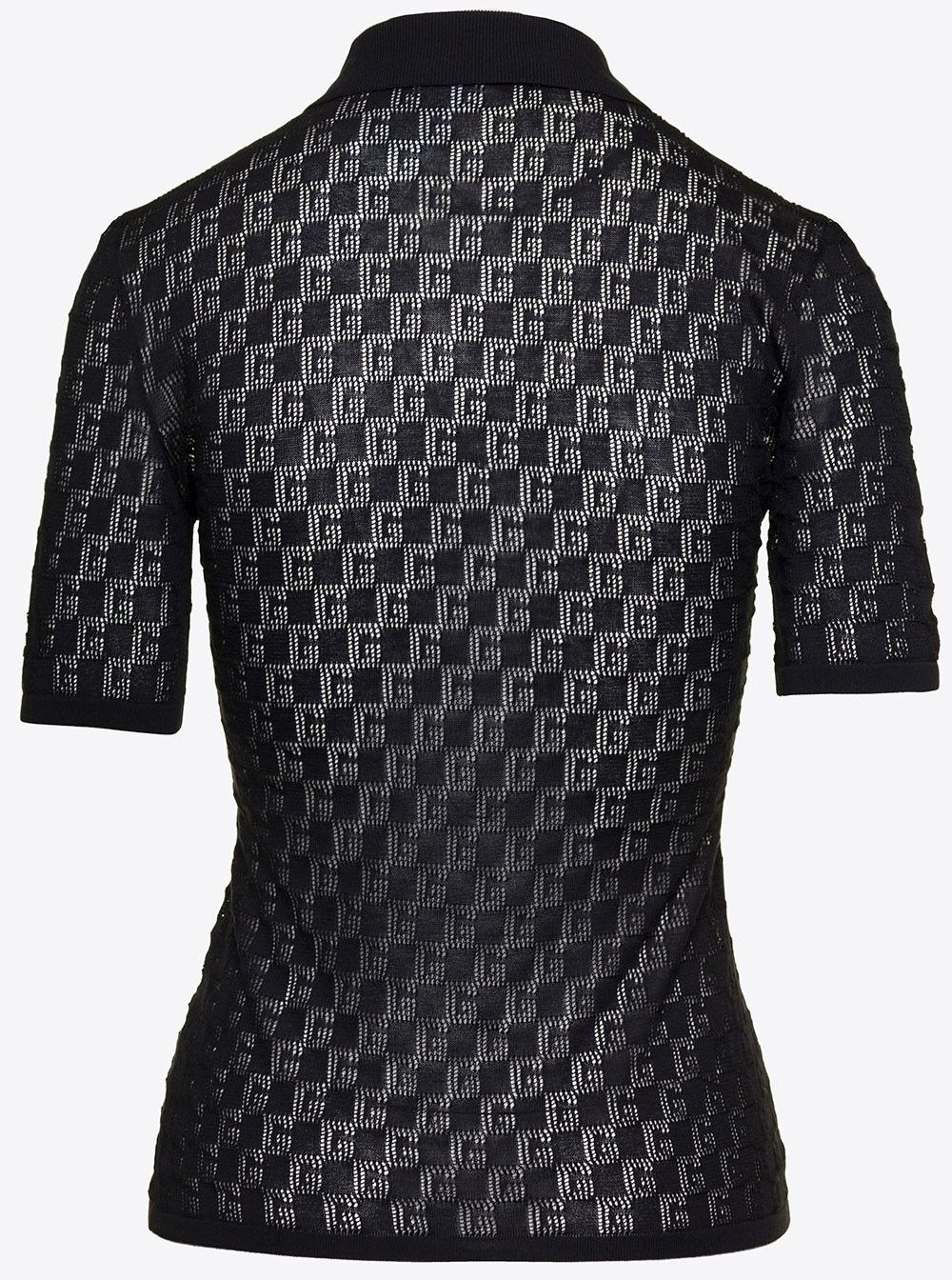 Gucci Black Polo Shirt with Button Closure and GG Motif in Cotton and Silk Blend Woman Size S / US 4 / IT 40 - 2 Thumbnail