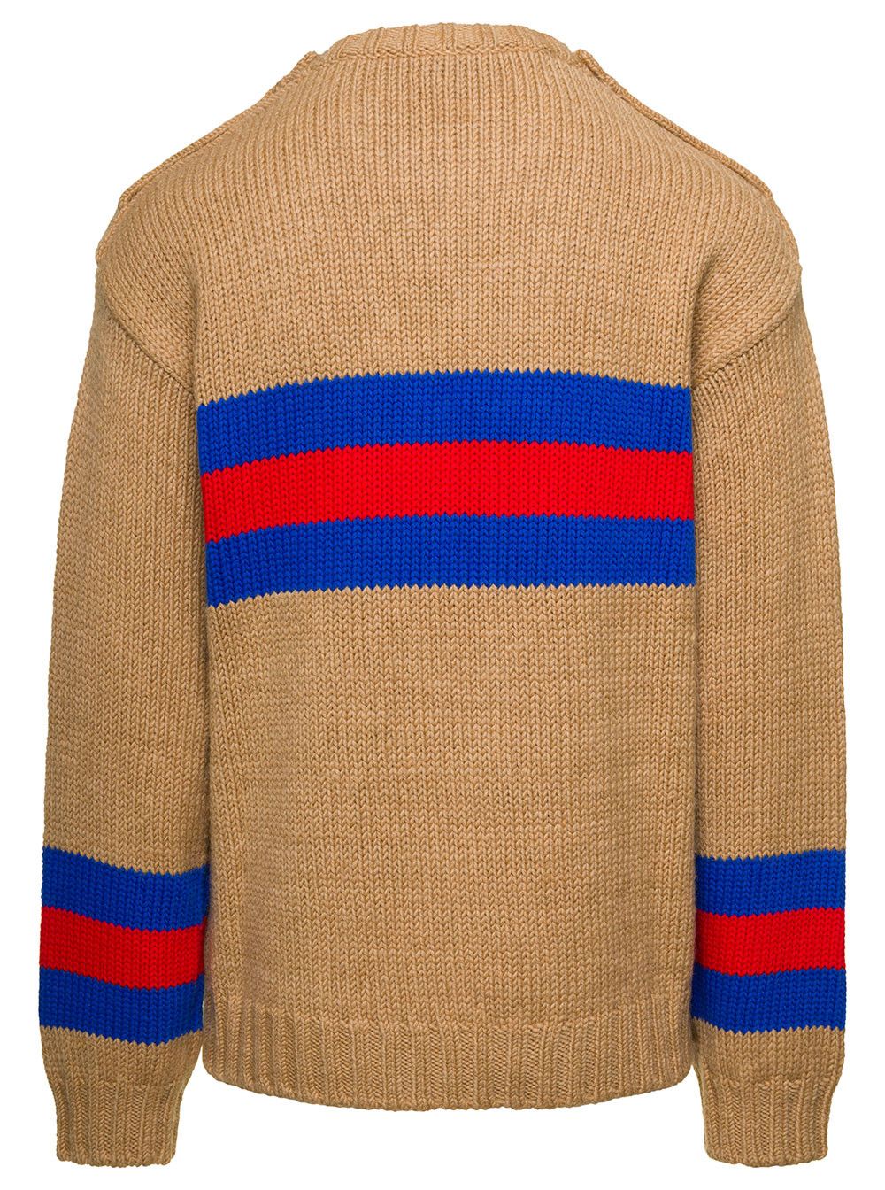 Gucci Camel Brown Crewneck Sweater with Web Intarsia in Wool and Mohair Man Size US S / EU 44-46 / 1 - 2 Thumbnail