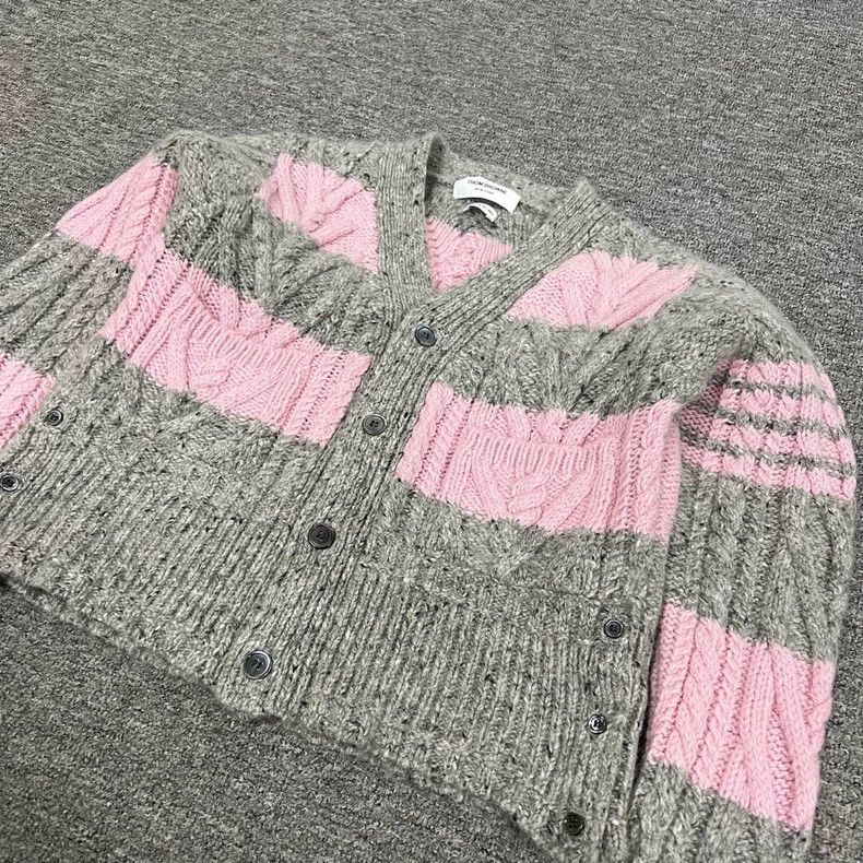 Gray Pink Knitted Cardigan-dmc Tops