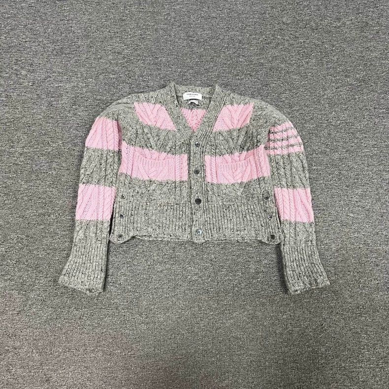 Gray Pink Knitted Cardigan-dmc Tops