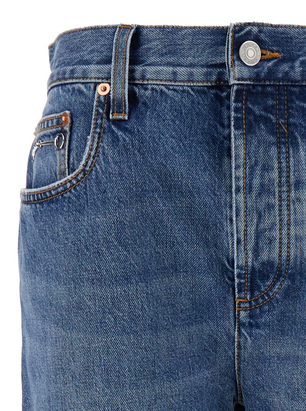 Gucci '90's' Light Blue Jeans with Horsebit Detail and Turn-Up Hem in Cotton Denim Woman Size 29" - 3 Thumbnail