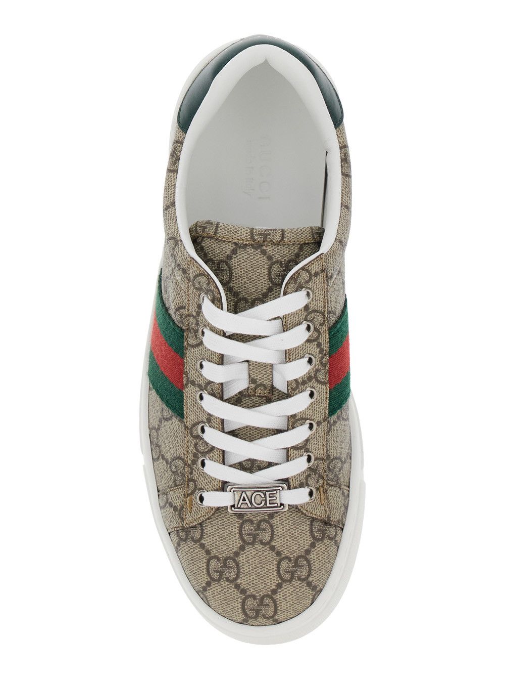 Gucci 'Gucci Ace' Beige Low Top Sneakers with Web Detail GG Supreme Canvas Woman Size US 9 / IT 39 - 4 Thumbnail