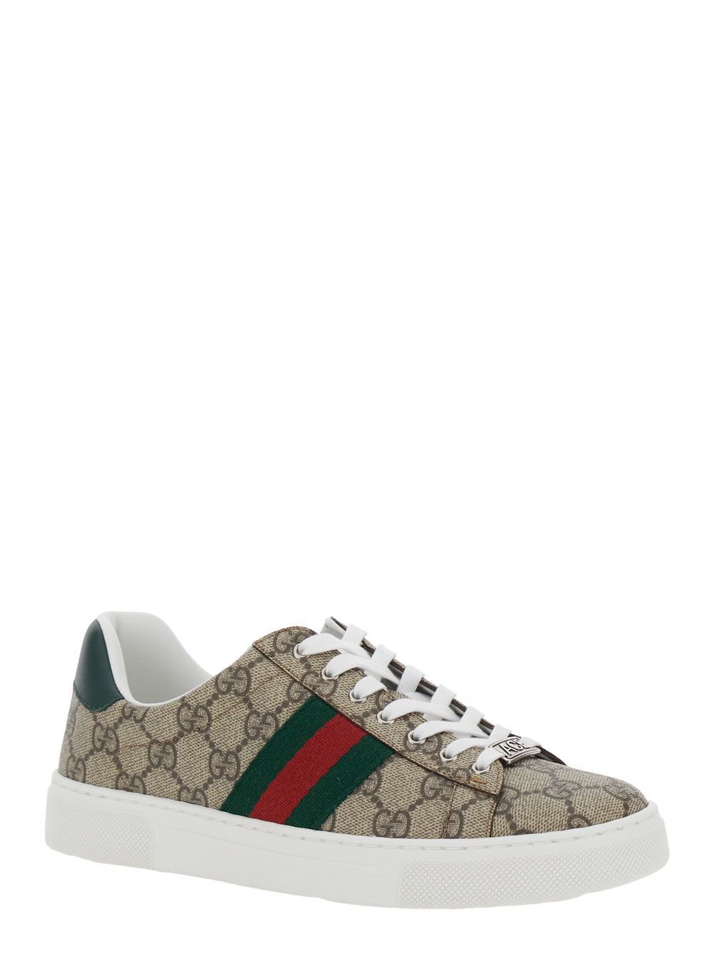 Gucci 'Gucci Ace' Beige Low Top Sneakers with Web Detail GG Supreme Canvas Woman Size US 9 / IT 39 - 2 Thumbnail