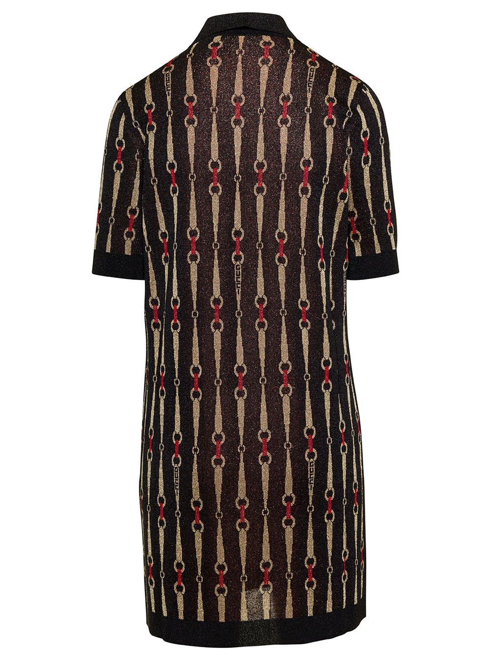 Gucci Mini Black Dress with Short Sleeves and All-Over Horsebit Print in Lurex Woman Size M / US 6-8 / IT 42-44 - 2 Thumbnail