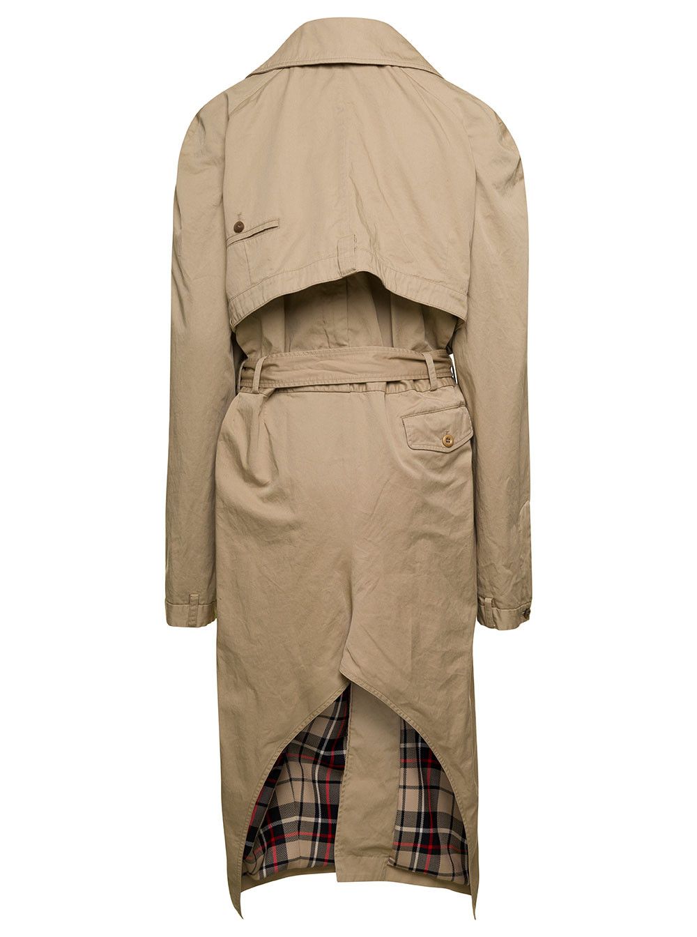 Beige Deconstructed Trench Coat with Matching Belt in Cotton Twill Woman