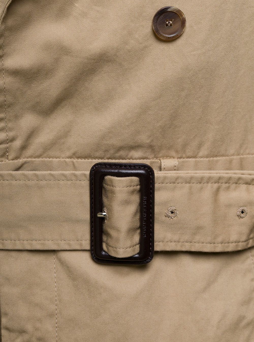 Beige Deconstructed Trench Coat with Matching Belt in Cotton Twill Woman