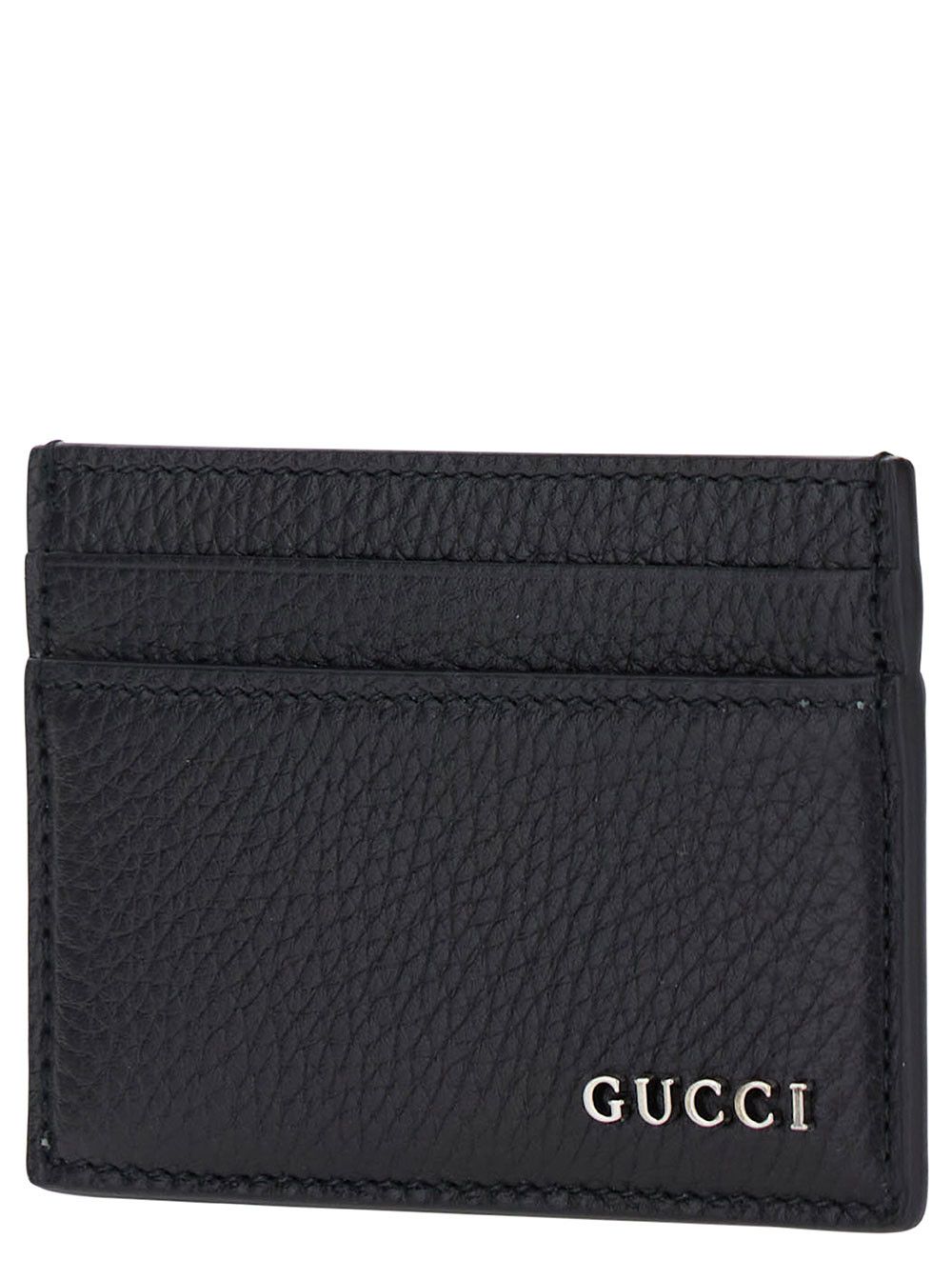 Gucci Black Card Holder with Logo Lettering Detail on the Front in Grained Leather for Men Size ONE SIZE - 2 Thumbnail