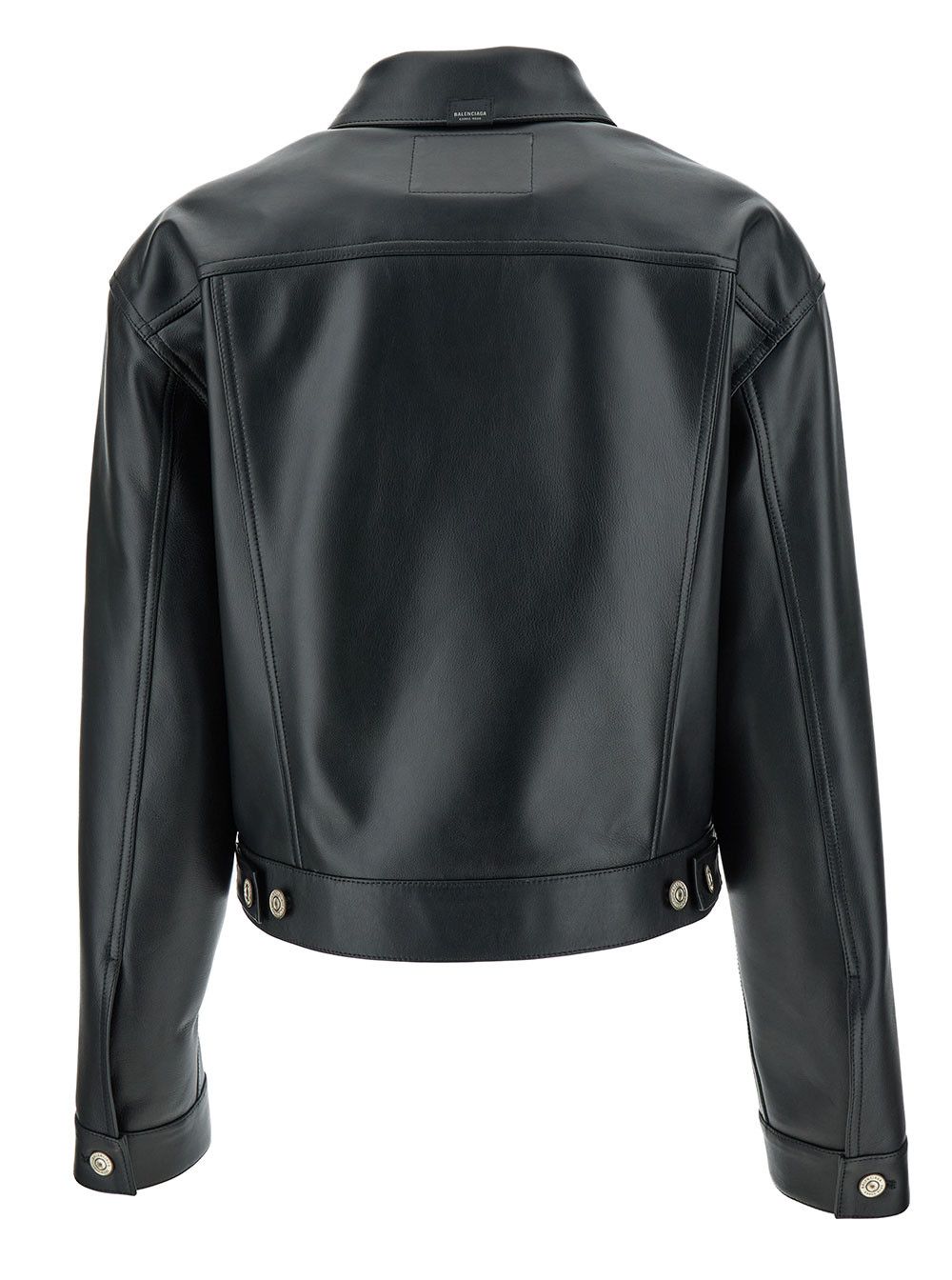 Balenciaga Black Cropped Jacket with SIlver-Tone Branded Buttons in Super Smooth Leather Woman Size M / US 6-8 / IT 42-44 - 2 Thumbnail