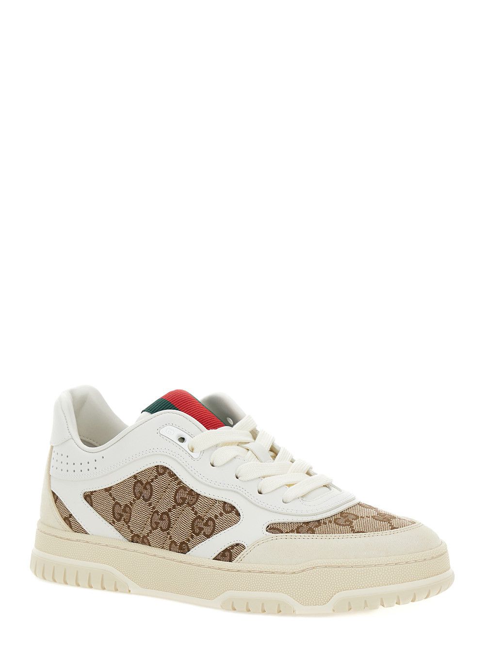 Gucci White and Beige Low Top Sneakers with Web Detail in Leather and GG Supreme Canvas Woman Size US 8 / IT 38 - 2 Thumbnail