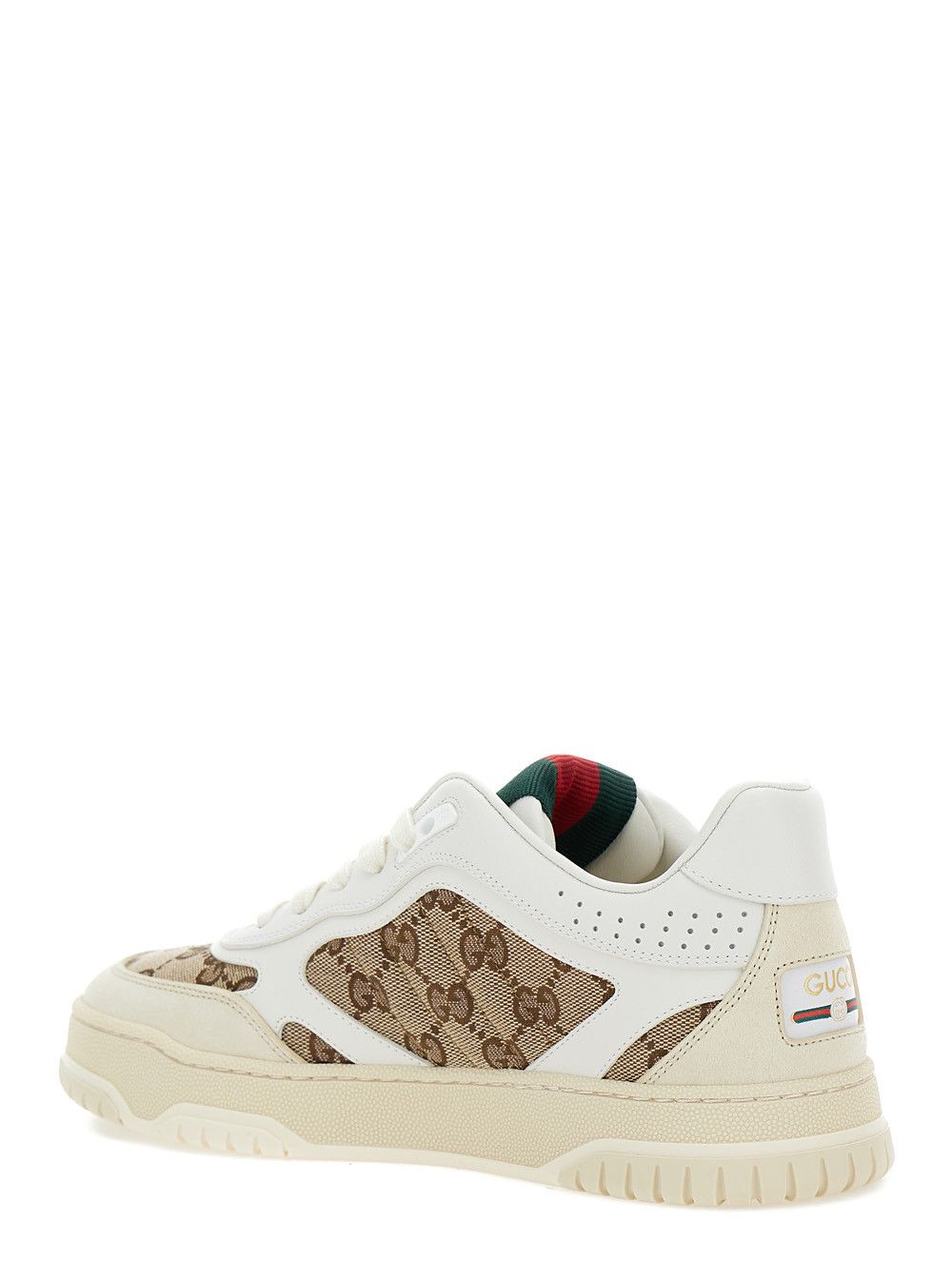 Gucci White and Beige Low Top Sneakers with Web Detail in Leather and GG Supreme Canvas Woman Size US 8 / IT 38 - 3 Thumbnail