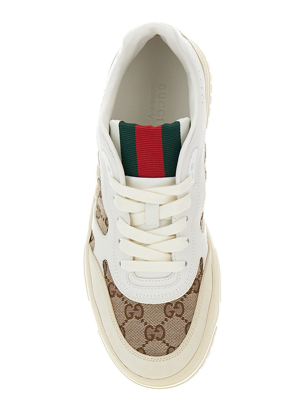 Gucci White and Beige Low Top Sneakers with Web Detail in Leather and GG Supreme Canvas Woman Size US 8 / IT 38 - 4 Thumbnail