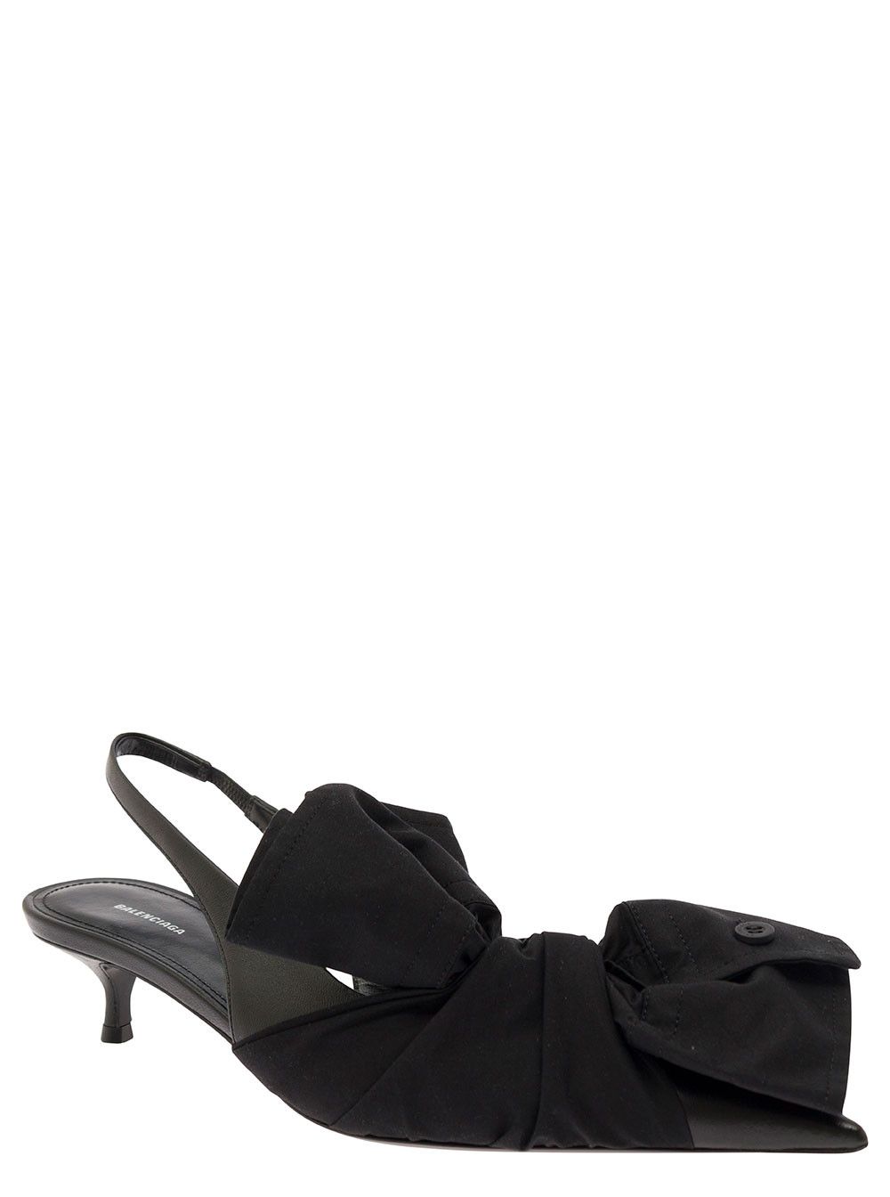 Balenciaga Black Slingback Pumps with Knot Detail in Leather and Cotton Woman Size US 10 / IT 40 - 2 Thumbnail