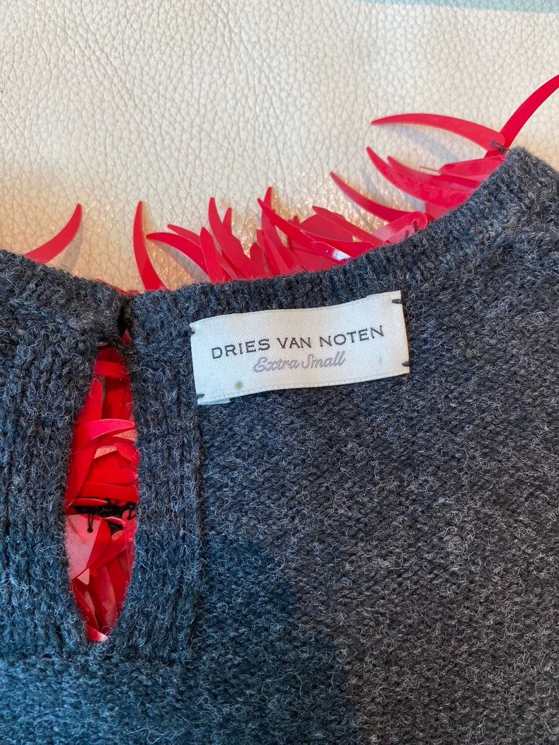 Dries Van Noten Unique Black Knit Top with Red Collar-dmc Size US M / EU 48-50 / 2 - 5 Thumbnail