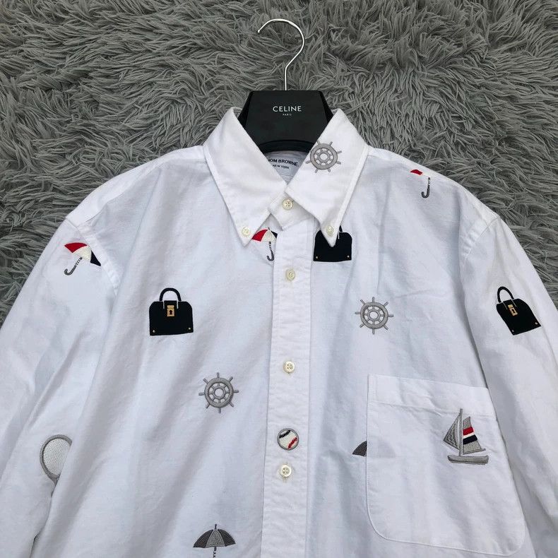 Thom Browne Thom Browne Embroidered White Button-Up Shirt-dmc Size US M / EU 48-50 / 2 - 3 Thumbnail