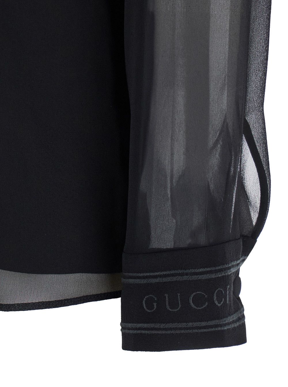 Gucci Black Blouse with High Pussy Bow Neck in Silk Georgette Woman Size M / US 6-8 / IT 42-44 - 3 Thumbnail