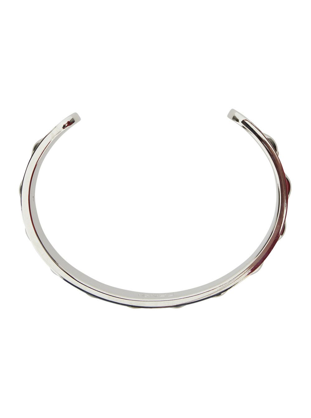 Fendi Silver-Colored Bracelet with Leather Details and Open Design in Brass Man Size ONE SIZE - 2 Thumbnail