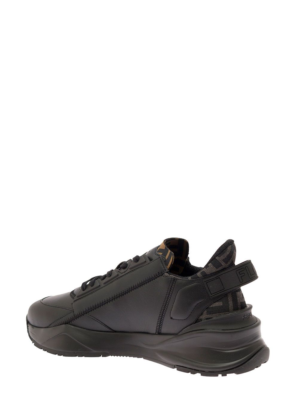 Fendi 'Fendi Flow' Black Sneaker with FF Logo and Zip Detail on the Side in Leather for Men Size US 12 / EU 45 - 3 Thumbnail