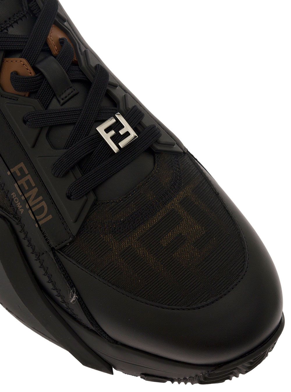 Fendi 'Fendi Flow' Black Low Sneakers with Diagonal F Detail in Fabric Man Size US 7 / EU 40 - 4 Thumbnail